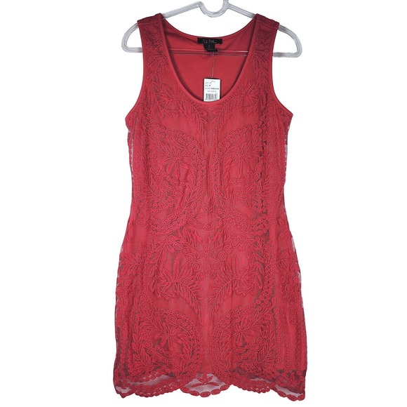 It's Pink Dresses & Skirts - Red Sleeveless Floral Lace Overlay Mini Sheath Dress Cocktail Womens Medium